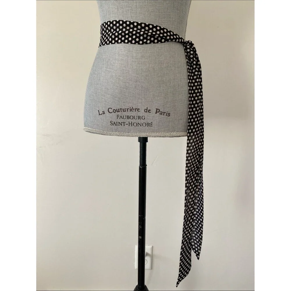 Source Unknown Black Skinny Sheer Polka Dot Tie Scarf Belt Versatile Chic 2 x 73